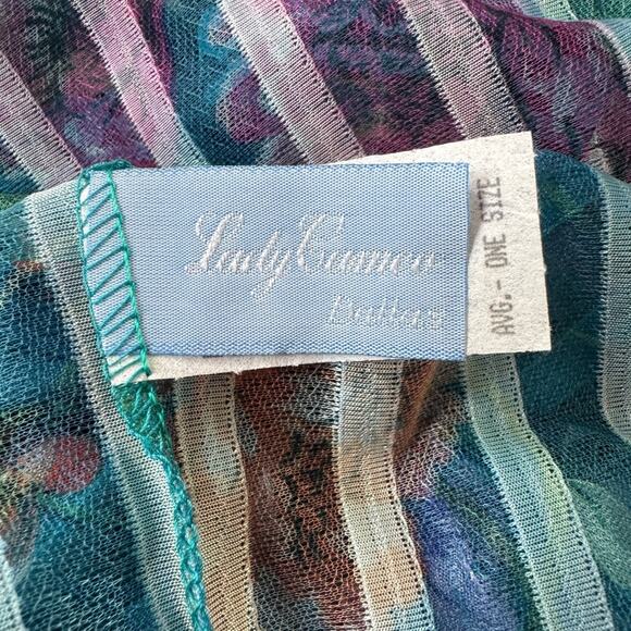 Vintage ‘80s Lady Cameo Dallas Teal Floral Print Sheer Maxi Duster Robe - Picture 7 of 10